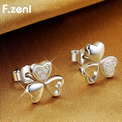 China Three Leaf Clover Design Heart Jewelry 925 Silver Flower Lucky Clover Earrings For Women Four Leaf Clover Stud Earrings Studs for sale