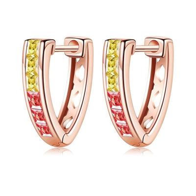 China F.ZENI Jewelry Trendy Huggies Color Zirconia Stone Earring S925 Sterling Silver Rose Gold Plated For Women Circle Earing for sale