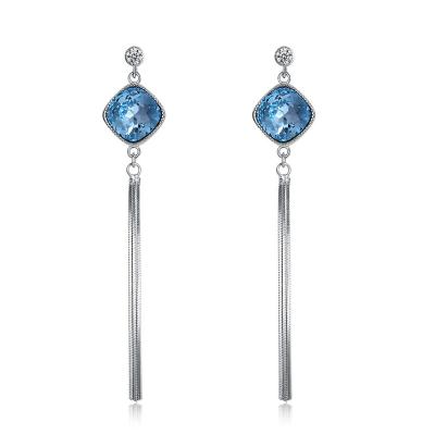 China F. ZENI New Crystal Elements FASHIONABLE Zircon 925 Sterling Silver Tassels Earrings Blue Fringe Long Sterling Silver Studs Earring For Women for sale