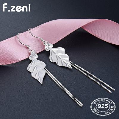 China BOHEMIA 925 Sterling Silver Leaf Tassel Earrings Student Fashion Leaf Drop Tassel Earrings Women Simple Long for sale