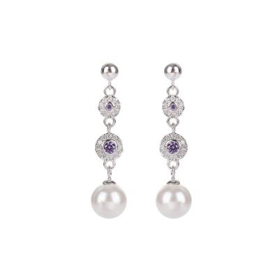 China Trendy High Quality Fashion Women Jewelry 925 Sterling Silver Pearl Drop Earrings Jewelry Women Earrings Purple Zirconia for sale