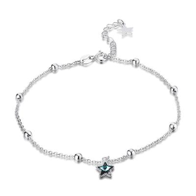 China FASHIONABLE 925 Star Filled Anklet Sterling Silver Round Bead White Gold Plated Anklet for sale