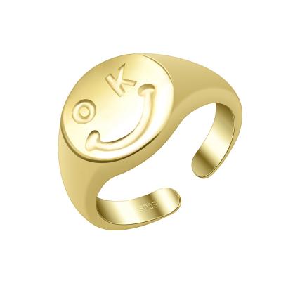 China New FASHIONABLE ok style nc ring s925 minimalist smiley vermeil vermeil sterling silver adjustable open unisex ring simple for sale