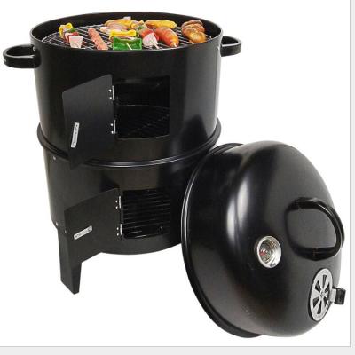 China Easily Assembled Round Outdoor Grill Home Charcoal Smoker BBQ Barrel Grill Small Smoke Box for sale