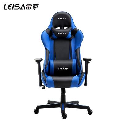 China Custom Swivel (Height)Adjustable Blue Logo &Black Ergonomic Computer Gaming Office Furniture Racing Gaming Chair for sale