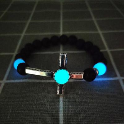 China Handmade Black Agate Lava Beaded Cross Bracelets from Jane Eyre Wholesale New Luminous casual/sports jewelry bracelet for sale