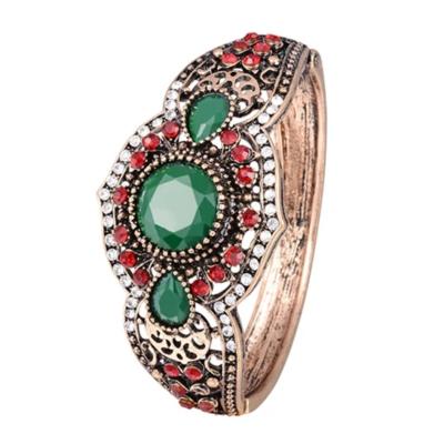 China Vintage Jane Eyre Wholesale Fashion Turkish Jewelry Antique Gold Red and Green Resin Crystal Rhinestone Alloy Bangle for sale