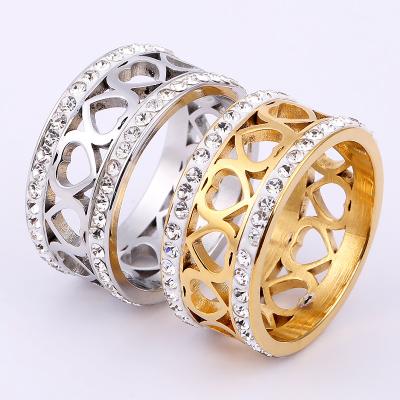 China 2021 New Fashionable Small Hollow Heart Stainless Steel Personalized Rings Contain Diamond Couple Wedding Engagement Ring for sale