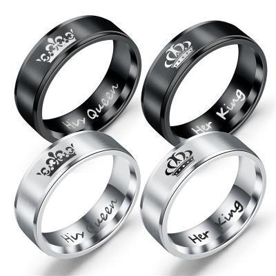 China Jane Eyre Wholesale Couples Ring His Queen Her King Stainless Steel Rings 8mm TRENDY Titanium Steel Crown Love for sale