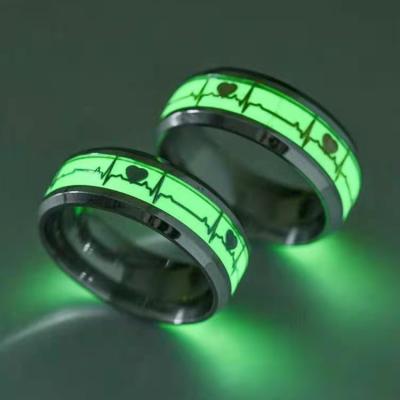 China Jane Eyre Wholesale Stainless Steel ECG CLASSIC Luminous Rings For Men Women Heart Wedding Couple Rings for sale