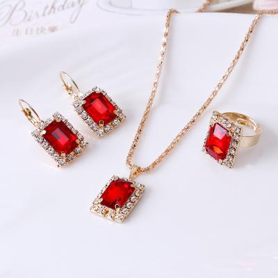 China Jane Eyre Fashion Cheap Rectangle Diamond Heart Jewelry Set Ring Necklace and Earrings TRENDY Sets for Women for sale