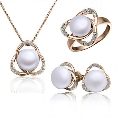 China Jane Eyre Fashion Cheap Round Pearl Drop Flower Jewelry Ring Necklace Set and Earring Sets for Women for sale