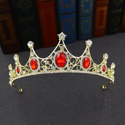 China Zinc Alloy Baroque Children's Red Diamond Tiaras Show And Crystal Crowns Wedding Bridal Crowns Happy Birthday Party for sale