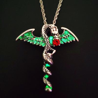 China Antique Silver FASHIONABLE Dragon Statement Pendant Necklace by Jane Eyre Wholesale Glowing Fashion Pterosaur for sale