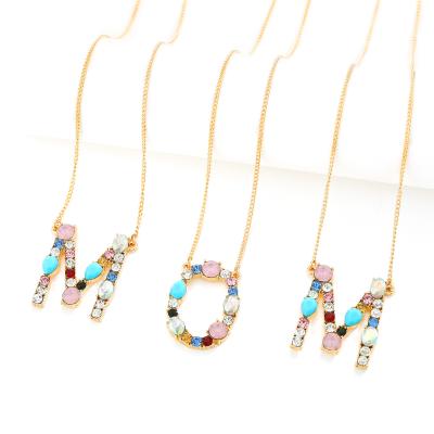 China FASHIONABLE Rainbow Crystal Letter Charm Pendant Necklace Gold Jane Eyre Initials Wholesale 26 For Women Men for sale