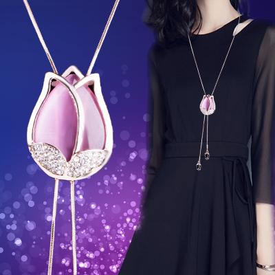 China Jane Eyre Wholesale Crystal Flower TRENDY Tulip Pendant Necklace for Women Sweater Long Chain for sale