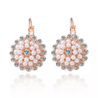 China BOHEMIA Manufacturers Wholesale Women White Gold Rhinestone Pearl Flowers Round Drop Clip On Earrings for sale