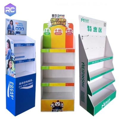 China Custom Retail Printed Cardboard Display Stand Cardboard PDQ Display Rack POP Cardboard Floor Display Shelves for sale