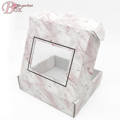 China High Quality Custom Handmade Marble Recycled Materials Paper Gift Box Cardboard Folding Kraft Paper Box With Window for sale