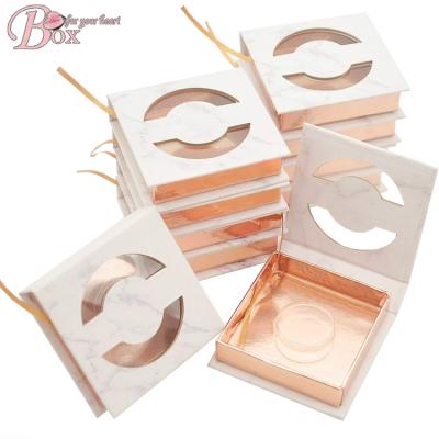 China Recycled Materials OEM Empty Eyelash Packaging Holder Case Marble Design Eyelash Paper Container For False Eyelash for sale