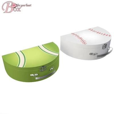 China Handmade Paper Gift Cardboard Baseball Suitcase Box Handle Mini Kids Sports Suitcase Box for sale