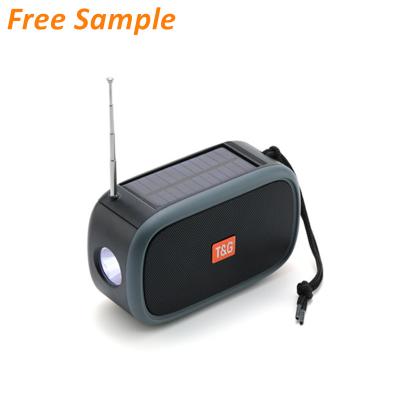 China Portable Outdoor Waterproof Super Bass Car Mini Wireless BT Speaker Solar FM Radio Flashlight Phone Function Free Sample Charger for sale