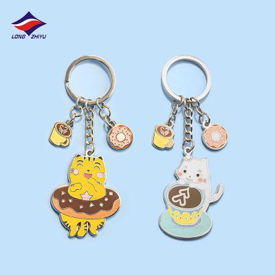 China Longzhiyu Manufacturer metal cartoon donut metal cat pendant custom cute coffee keychains professional key chain wholesale key chain for sale