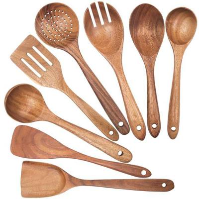 China Hot Stocked Kitchen Teak Solid Thai Wooden Spoon Tableware Spatula Cooking Shovel Cooking Shovel Spoon Set for sale