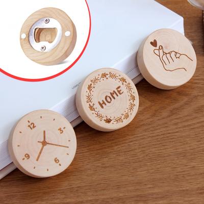 China Custom Viable Wholesales Round Magnetic Wooden Stainless Steel Beer Bottle Opener for sale