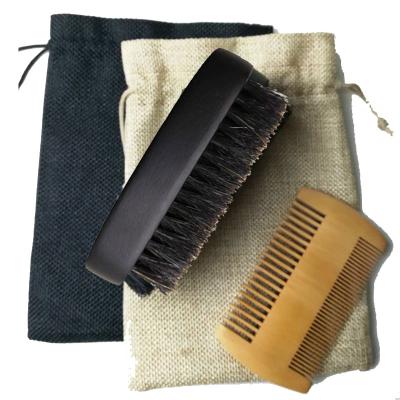 China Natural Wood Personalized Men Beard Care Boar Hair Beard Brush and Comb Set Pure Natural Wood for sale