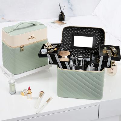 China Large Capacity Train Portable Cosmetic Professional Makeup Brush Set With Mirror Case for sale