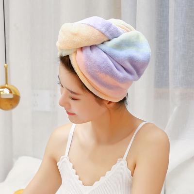 China QUICK DRY Coral Velvet Microfiber Bath Shower Hat Ultra Absorbent Rainbow Gradient Hair Drying Towel Tie Dye Head Wrap Turban for sale