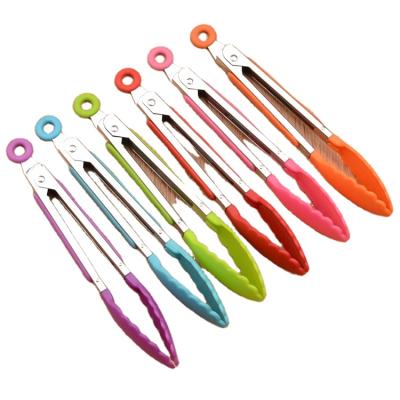 China Viable Silicone Cookware Utensil Food Clips Stainless Steel Handle Fin Tongs for sale