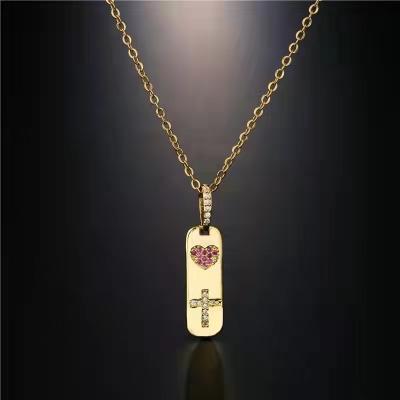 China Custom Small Vertical Bar Cross Love Pendant Necklace Fashion Designer Designer Copper Plated 18K Gold Zircon Necklace for sale