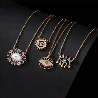 China Fashion Retro Design Jewelry Micro Copper Set Popular Eye Pendant Necklace Fashion Jewelry Turkish Eye Pendant Necklace Cubic Zirconia for sale