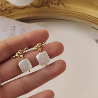 China Other Fashion Jewelry Handmade Creative Shell Bead Earrings French 18K Knot Gold Plated EARRINGS for sale