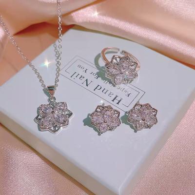 China 2021 Fashion Women's Jewelry Set Fashion Niche Design Diamond Inlaid Bursting Flower Christmas Jewelry Set for sale