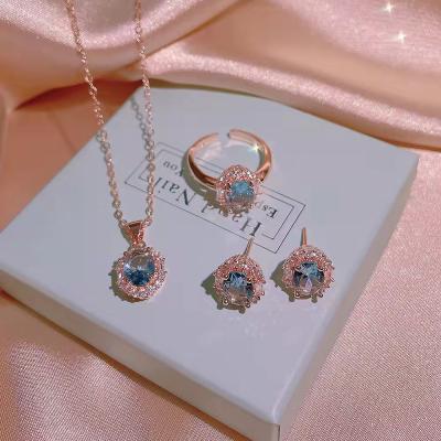 China Fashion Jewelry Set High Quality Nigerian Cubic Zirconia Necklace Fashion Sweet Exclusive Jewelry Set for sale