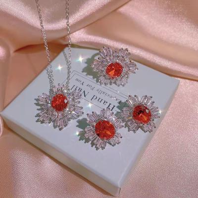 China Bohemian Fashion Jewelry Set Inlaid With Pomegranate Jewelry Three Pieces Set Gem Jewelry Set for sale