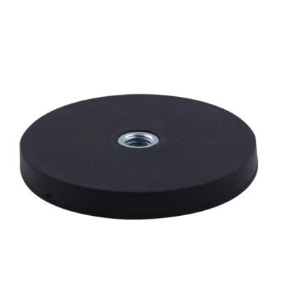 China Industrial Magnet LED Light Holding Neodymium Magnetic Disc Around Black Rubber Coated Magnets With 1/4