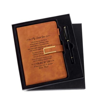 China Custom 2021 Luxury Faux Leather Hardcover Business Hardcover Notebook Gift Set Brown Black Planner Recycled Paper A5 A6 Diary Journal for sale