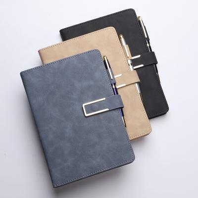 China 2021 Factory Custom Luxury Faux Leather Hardcover Business Wiriting Notebook Gift Set Black Recycled Paper Diary A5 A6 Diary With Pen for sale