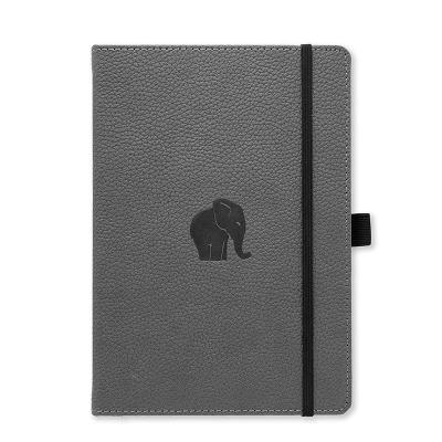 China Custom 100gsm Cream PU Leather Logo Medium A5 Hardcover Notebook Gray Lined Hardcover Pages Journal Diary With Pen Hold And Elastic Band for sale