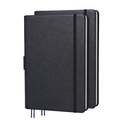 China Wholesale Black Thick PU Leather Hardcover Notebook A5 Premium Paper 120gsm Journal College Ordered Attached Notebook With Pen Holder for sale