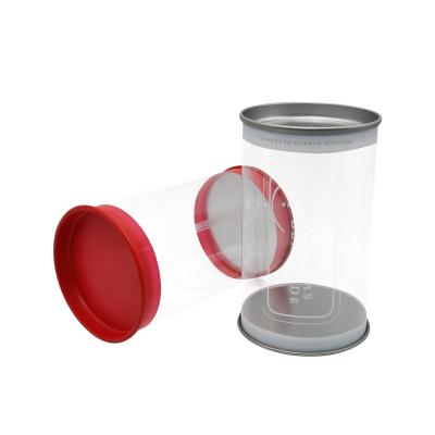 China Eco Friendly Recycled Materials Tinplate Custom Top-Lid Around Tube Gift Transparent PVC Cylinder Packaging Clear Plastic Box for sale