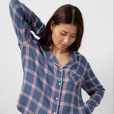 China Super Comfortable QUICK DRY Rayon Drapey Mid Sleeve Blue Button Down Shirt And Elastic Waist Drawstring Pants Pajamas Set for sale