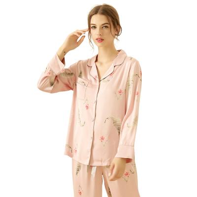 China New Design Digital Printing Night Thermal Sleep Clothes Luxy Ice Silk Long Sleepwear Pajamas Women 2pcs Set for sale