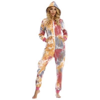 China China QUICK DRY customized products wholesale women onesie pajamas long sleeve print tie dye winter sleepwear for women for sale