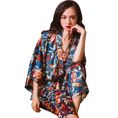 China QUICK DRY Women's Spring Sleepwear 100% Polyester Silk Print Beautiful Soft Satin Long Sleeve Sleepwear for sale