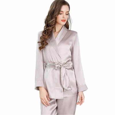 China 19 Momme QUICK DRY silk pajamas set with belt for women 100 silk pajamas long sleeved nightgowns for sale